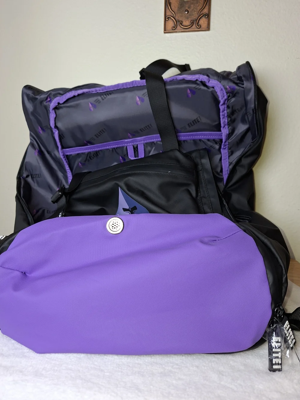Black and Purple Roll-Top Backpack